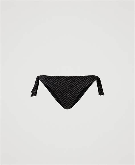 Tanga De Bikini De Jacquard Chevr N Mujer Negro Twinset Milano