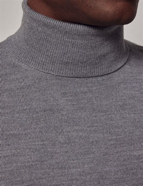 Men S Grey Roll Neck Merino Wool Slim Jumper