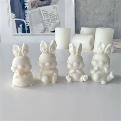 3D Cute Rabbits Candle Silicone Mold Easter Bunny Mould Aromatherapy