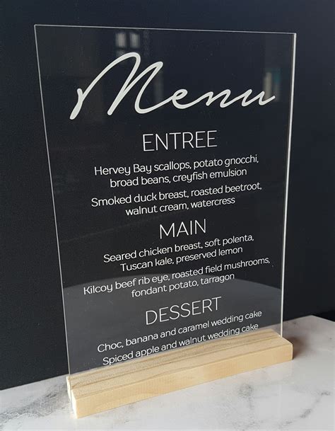 Acrylic Menu Table Menu Wedding Menu Perspex Menu Acrylic