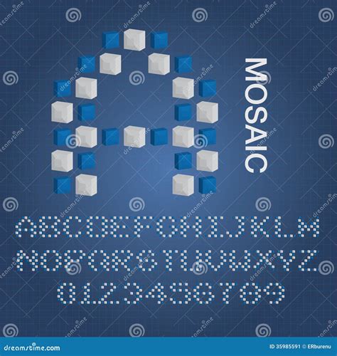 Mosaic Alphabet And Numbers Vector Stock Vector Illustration Of