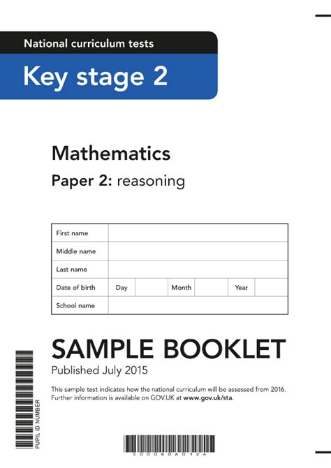 2016 Sample Ks2 Mathematics Paper 2 Reasoning Past Ks2 Maths Sats Papers By