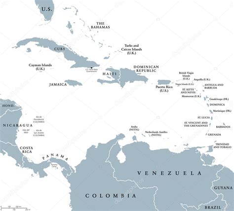 Mapa político de los países del Caribe 2022