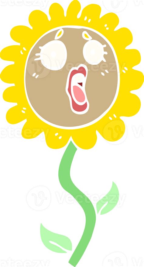 Flat Color Illustration Cartoon Shocked Sunflower 45295808 Png