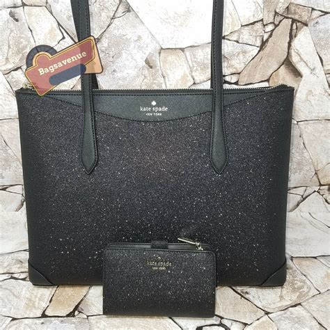 Kate Spade Joeley Lola Shimmy Glitter Top Zip Tote Shoulder Bag Black Wallet Set Ebay