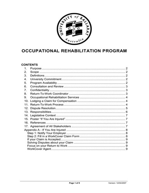 OCCUPATIONAL REHABILITATION PROGRAM