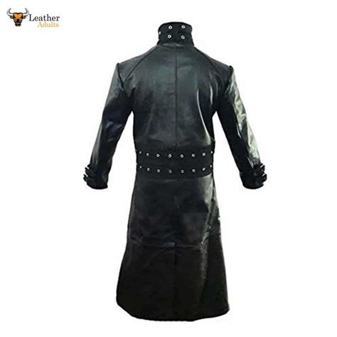 Mens Real Black Leather Goth Matrix Trench Coat Steampunk Gothic Van H Ksk Leather