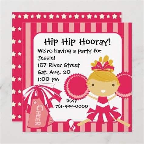 Krw Pink Cheerleader 2 Sided Birthday Invitation Zazzle