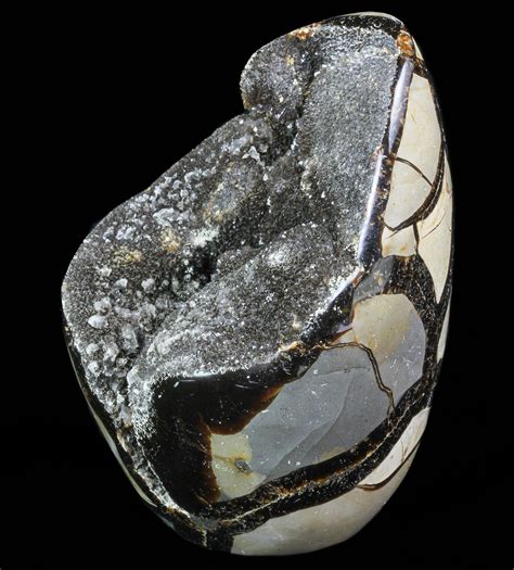 48 Polished Septarian Geode Sculpture Black Crystals For Sale