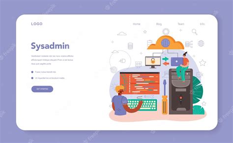 Premium Vector System Administrator Web Banner Or Landing Page Technical Work With Server And