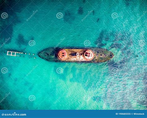 Aerial View of a Blue Sea and a Boat Stock Image - Image of tranquil, blue: 190685555