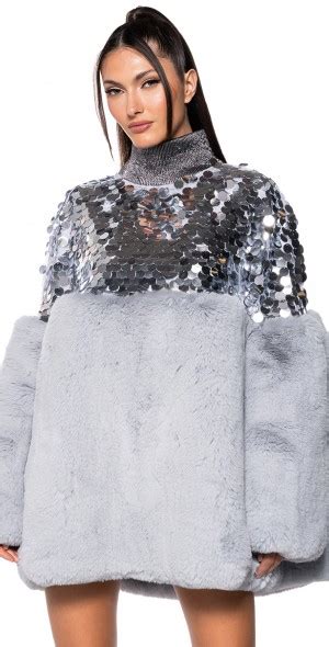 Akira Cressida Sequin Faux Fur Mini Dress