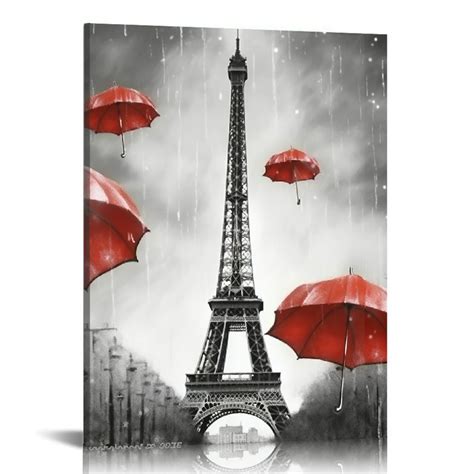 Nawypu Red Paris Wall Art Canvas Black and White with Red Umbrella Eiffel Tower Decorative Art ...