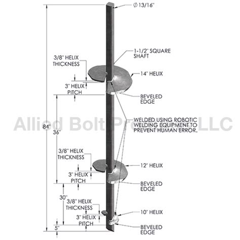 84" SQUARE SHANK MULTI HELIX ANCHOR WITH 10", 12, AND 14" HELICES ...