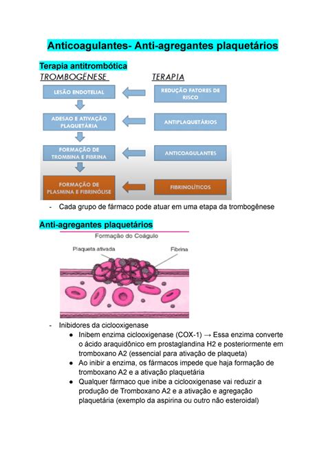 Anticoagulantes Antiagregantes Plaquetários Anticoagulantes Anti