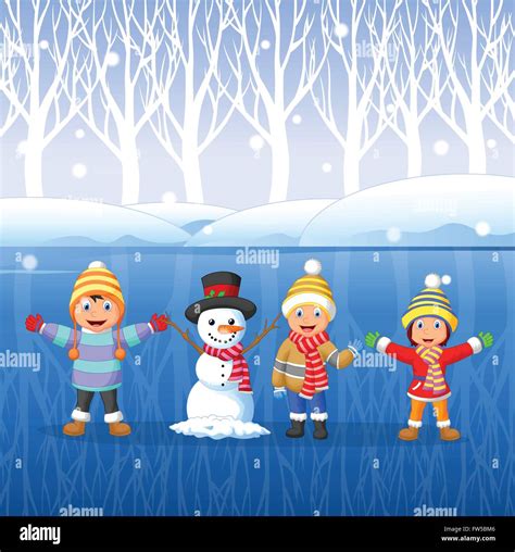 Cartoon kids playing on snow hi-res stock photography and images - Alamy