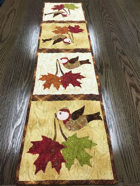 Autumnfall Quilted Appliqué Table Runner With Cute Little Birds