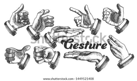 Collection Different Gesture Set Vintage Vector Stock Vector Royalty