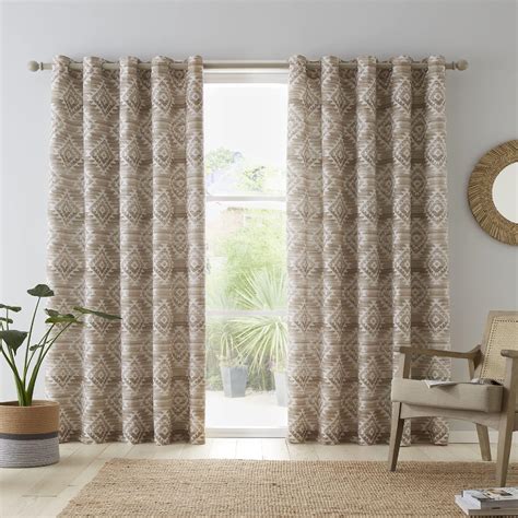 Catherine Lansfield Inga Leaf 66x72 Inch Lined Eyelet Curtains Two