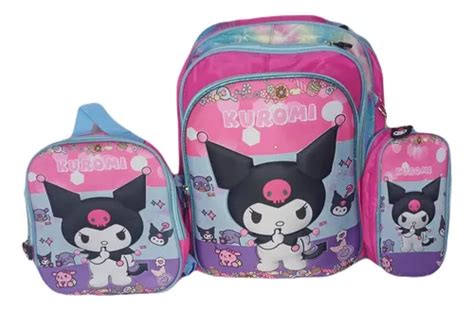 Mochila Primaria 3d Kuromi Con Luz Niña En Combo Lapicera Lonchera