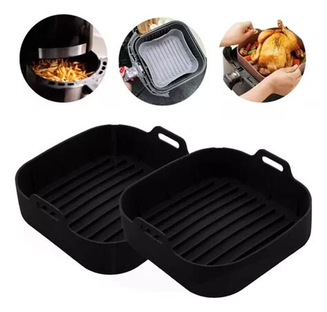 Kit Formas Quadrada De Silicone Airfryer Forno Preta Cm