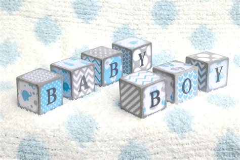 Wooden Baby Blocks BABY BOY BLOCKS Baby Blue/White/Gray