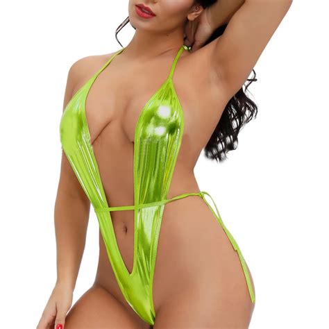 Bodysuit Mulher Sleepwear Brilhante Sling Shot Mai G String Thongs