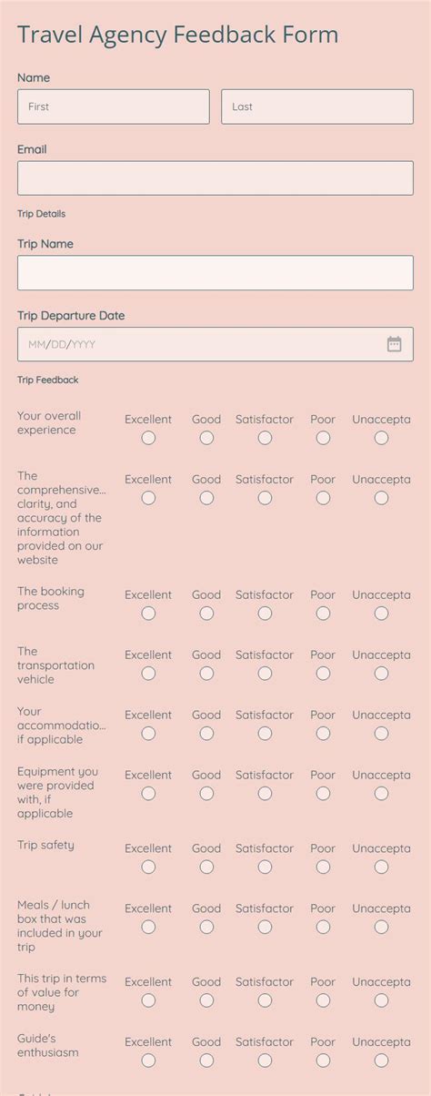 Free Travel Feedback Form Templates Formbuilder