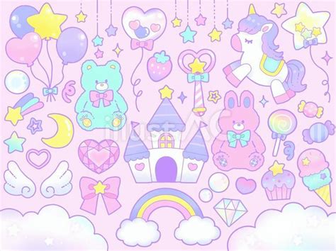 ゆめかわいいイラストセット（線画あり）イラスト No 24277766／無料イラストフリー素材なら「イラストac」