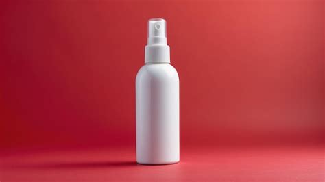 Plain White Cosmetic Spray Bottle On A Red Background With A Minimalist