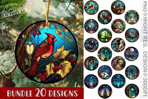 Stained Glass Christmas Ornaments Bundle Christmas Round Ornament Png