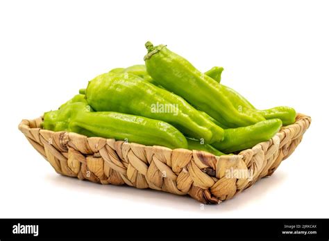 Sweet Green Peppers Green Pepper In Basket Isolated On White