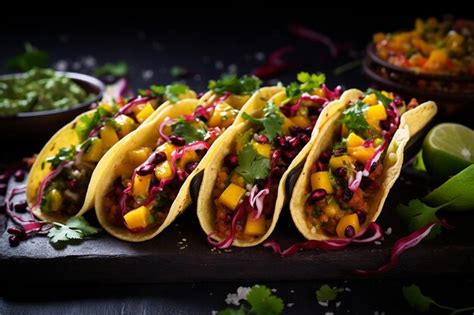 Premium Photo Vegan Tacos With Mango Avocado Salsa