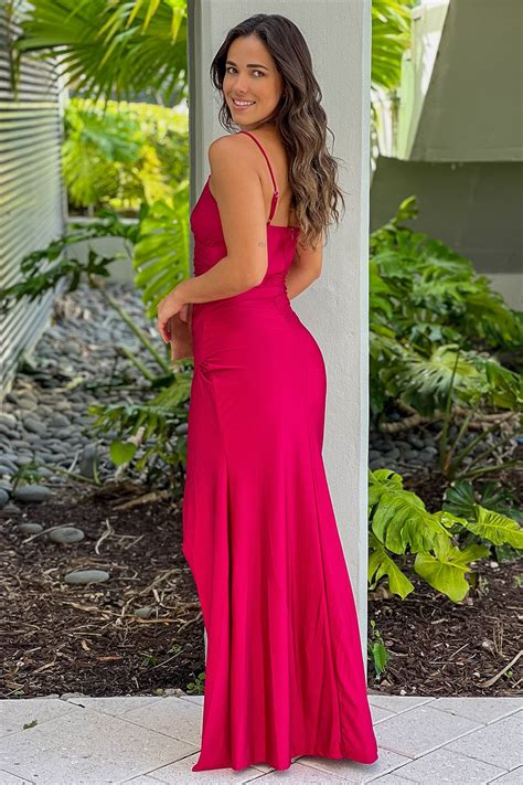 Deep Red Maxi Dress With Slit | Maxi Dresses – Saved by the Dress