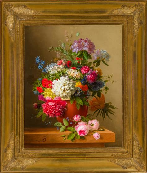 Arnoldus Bloemers Still Life Of Peonies Roses Honeysuckle Poppies