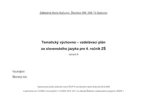 Pdf Tematick V Chovno Vzdel Vac Pl N Zo Slovensk Ho Jazyka Pre