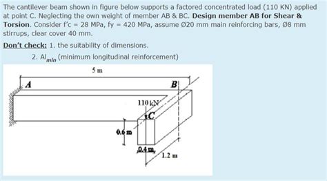 Solved The Cantilever Beam Shown In Figure Below Supports A Chegg