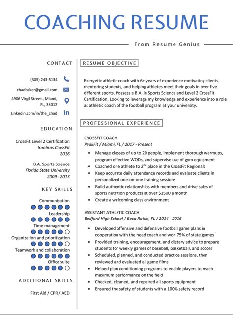 Coaching Resume Sample And Writing Tips Resume Genius