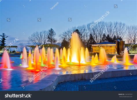 Night View At Fountain In Queen Elizabeth Park Over Mountain And Cloudy ...