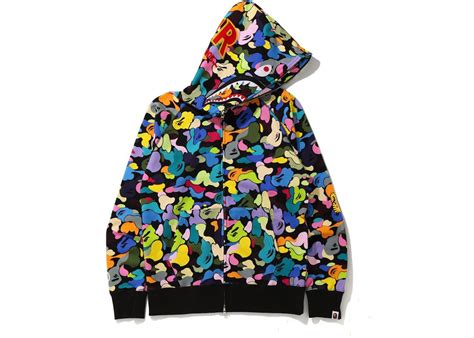 Bape Multi Camo Shark Full Zip Ponr Hoodie Black Mens Us