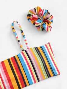 Is That The New Rainbow Striped High Cut Bikini With Hair Tie ROMWE USA