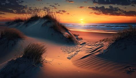 Atardecer En La Playa De Dunas Generar Ai Foto Premium