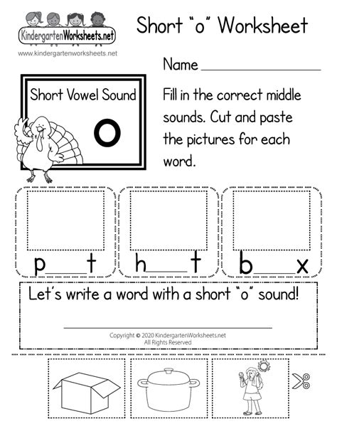 Free Printable Short “o” Worksheet