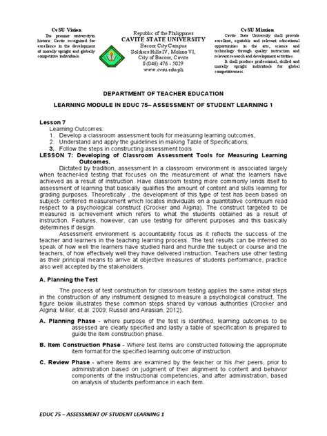 Cvsu Vision Cvsu Mission Pdf Educational Assessment Test Assessment