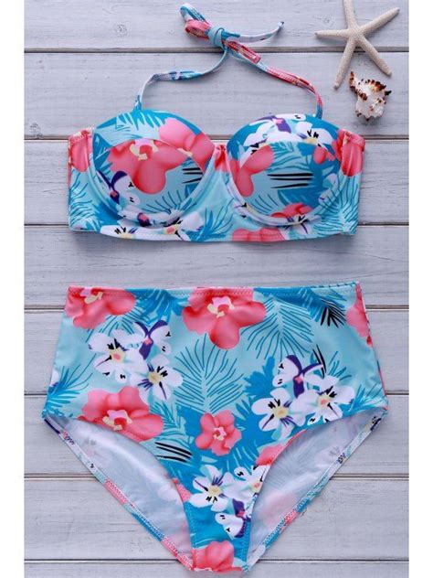 Tropical Print High Waisted Bikini Set In Colormix L Zaful