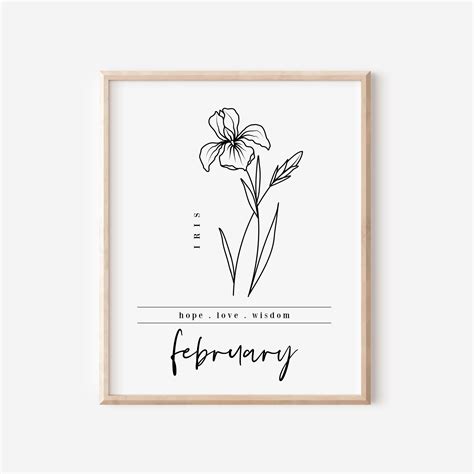 February Birth Flower Iris Black & White Art Printable - Etsy ...