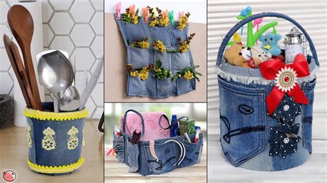 5 Useful Old Jeans Reuse Craft Ideas Diy Handmade Things Youtube