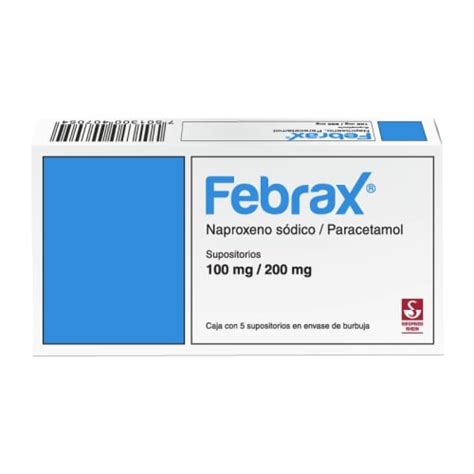 Febrax naproxeno sódico paracetamol 100 200 mg con 5 supositorios