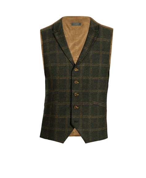 Gilet Formale Con Risvolto Verde A Quadri In Tweed