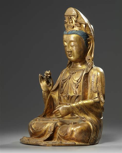 A LARGE CHINESE GILT BRONZE FIGURE OF GUANYIN 19TH CENTURY